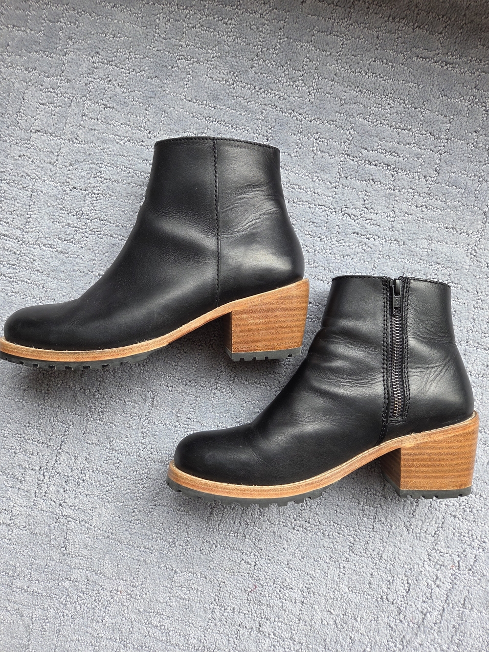 Patina by Portland Leather Goods Black Leather Ankle Booties | Stacked Heel Lug